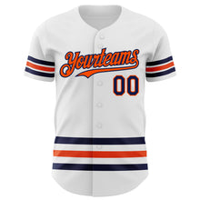 Load image into Gallery viewer, Custom White Navy-Orange Line Authentic Baseball Jersey