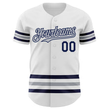Load image into Gallery viewer, Custom White Navy-Gray Line Authentic Baseball Jersey
