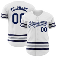 Load image into Gallery viewer, Custom White Navy-Gray Line Authentic Baseball Jersey