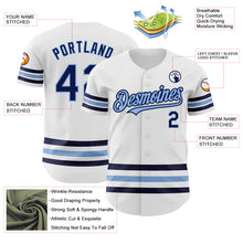 Load image into Gallery viewer, Custom White Navy-Light Blue Line Authentic Baseball Jersey