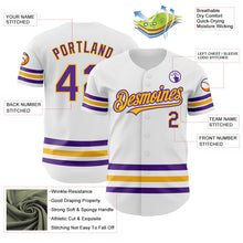 Load image into Gallery viewer, Custom White Purple-Gold Line Authentic Baseball Jersey