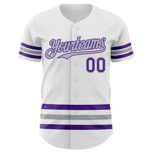 Load image into Gallery viewer, Custom White Purple-Gray Line Authentic Baseball Jersey