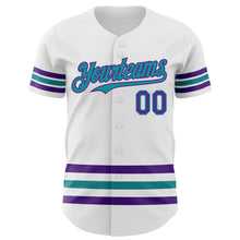 Load image into Gallery viewer, Custom White Purple-Teal Line Authentic Baseball Jersey