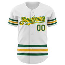 Load image into Gallery viewer, Custom White Kelly Green-Gold Line Authentic Baseball Jersey