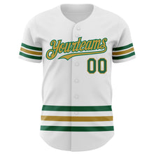 Load image into Gallery viewer, Custom White Kelly Green-Old Gold Line Authentic Baseball Jersey