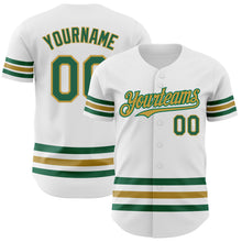 Load image into Gallery viewer, Custom White Kelly Green-Old Gold Line Authentic Baseball Jersey