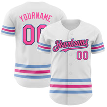 Load image into Gallery viewer, Custom White Pink Black-Light Blue Line Authentic Baseball Jersey