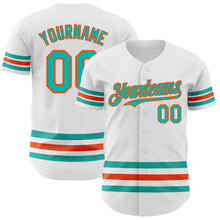 Load image into Gallery viewer, Custom White Aqua-Orange Line Authentic Baseball Jersey