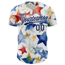 Load image into Gallery viewer, Custom White Navy-Red 3D Pattern Design Stars Authentic Baseball Jersey