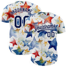 Load image into Gallery viewer, Custom White Navy-Red 3D Pattern Design Stars Authentic Baseball Jersey
