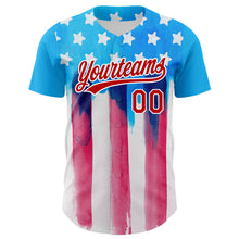 Load image into Gallery viewer, Custom Electric Blue Red-White 3D American Flag Patriotic Authentic Baseball Jersey