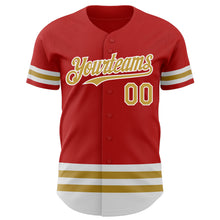 Load image into Gallery viewer, Custom Red Old Gold-White Line Authentic Baseball Jersey