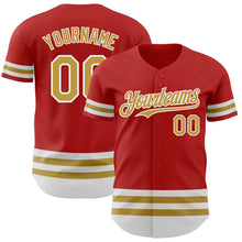 Load image into Gallery viewer, Custom Red Old Gold-White Line Authentic Baseball Jersey