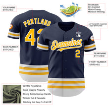 Load image into Gallery viewer, Custom Navy Gold-White Line Authentic Baseball Jersey