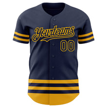 Load image into Gallery viewer, Custom Navy Gold Line Authentic Baseball Jersey