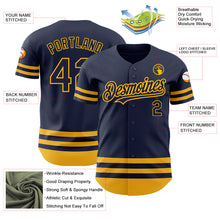 Load image into Gallery viewer, Custom Navy Gold Line Authentic Baseball Jersey