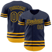 Load image into Gallery viewer, Custom Navy Gold Line Authentic Baseball Jersey