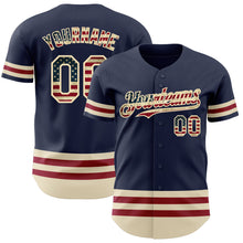 Load image into Gallery viewer, Custom Navy Vintage USA Flag Cream-Maroon Line Authentic Baseball Jersey