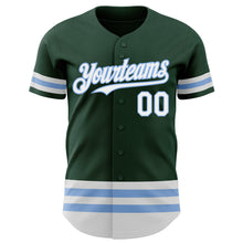 Load image into Gallery viewer, Custom Green White-Light Blue Line Authentic Baseball Jersey