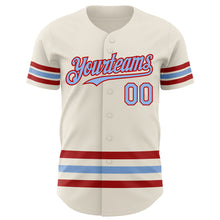 Load image into Gallery viewer, Custom Cream Light Blue-Red Line Authentic Baseball Jersey