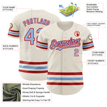 Load image into Gallery viewer, Custom Cream Light Blue-Red Line Authentic Baseball Jersey