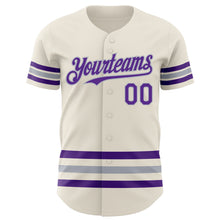 Load image into Gallery viewer, Custom Cream Purple-Gray Line Authentic Baseball Jersey
