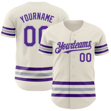 Load image into Gallery viewer, Custom Cream Purple-Gray Line Authentic Baseball Jersey
