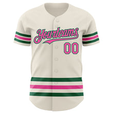 Load image into Gallery viewer, Custom Cream Pink-Kelly Green Line Authentic Baseball Jersey