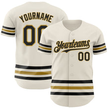 Load image into Gallery viewer, Custom Cream Black-Old Gold Line Authentic Baseball Jersey
