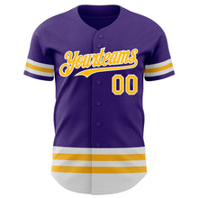 Load image into Gallery viewer, Custom Purple Gold-White Line Authentic Baseball Jersey