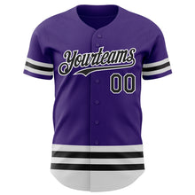 Load image into Gallery viewer, Custom Purple Black-White Line Authentic Baseball Jersey