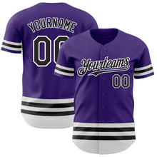 Load image into Gallery viewer, Custom Purple Black-White Line Authentic Baseball Jersey