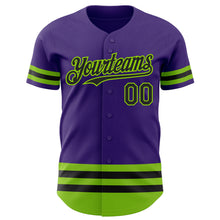 Load image into Gallery viewer, Custom Purple Black-Neon Green Line Authentic Baseball Jersey