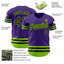 Load image into Gallery viewer, Custom Purple Black-Neon Green Line Authentic Baseball Jersey