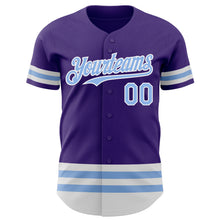 Load image into Gallery viewer, Custom Purple Light Blue-White Line Authentic Baseball Jersey