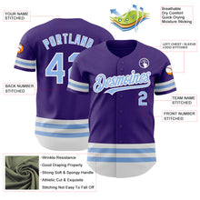 Load image into Gallery viewer, Custom Purple Light Blue-White Line Authentic Baseball Jersey