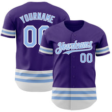 Load image into Gallery viewer, Custom Purple Light Blue-White Line Authentic Baseball Jersey