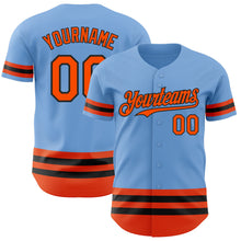 Load image into Gallery viewer, Custom Light Blue Orange-Black Line Authentic Baseball Jersey