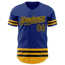 Load image into Gallery viewer, Custom Royal Black-Gold Line Authentic Baseball Jersey