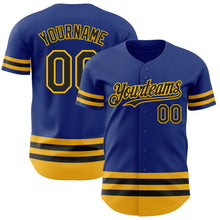 Load image into Gallery viewer, Custom Royal Black-Gold Line Authentic Baseball Jersey