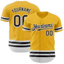 Load image into Gallery viewer, Custom Gold Black-White Line Authentic Baseball Jersey
