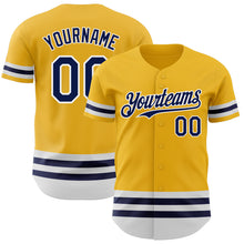 Load image into Gallery viewer, Custom Gold Navy-White Line Authentic Baseball Jersey