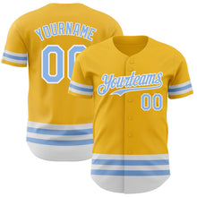 Load image into Gallery viewer, Custom Gold Light Blue-White Line Authentic Baseball Jersey