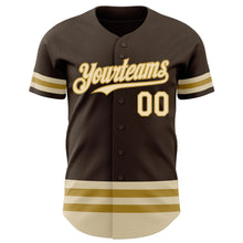 Load image into Gallery viewer, Custom Brown Cream-Old Gold Line Authentic Baseball Jersey