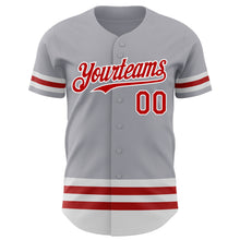 Load image into Gallery viewer, Custom Gray Red-White Line Authentic Baseball Jersey