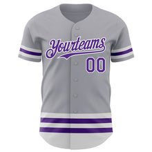 Load image into Gallery viewer, Custom Gray Purple-White Line Authentic Baseball Jersey