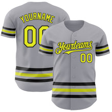 Load image into Gallery viewer, Custom Gray Neon Yellow-Black Line Authentic Baseball Jersey
