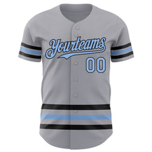 Load image into Gallery viewer, Custom Gray Light Blue-Black Line Authentic Baseball Jersey