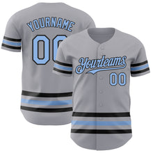 Load image into Gallery viewer, Custom Gray Light Blue-Black Line Authentic Baseball Jersey