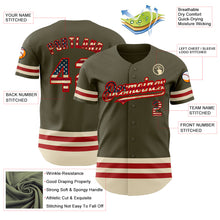 Load image into Gallery viewer, Custom Olive Vintage USA Flag Red-Cream Line Authentic Salute To Service Baseball Jersey